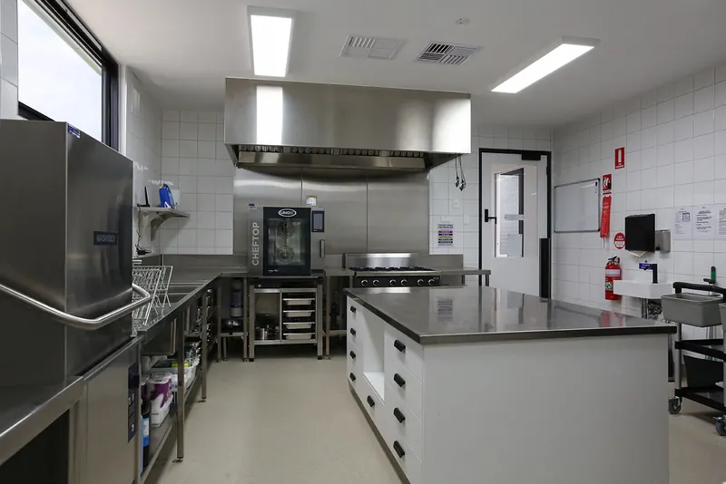 Commercial kitchen where our chef prepares fresh meals each day