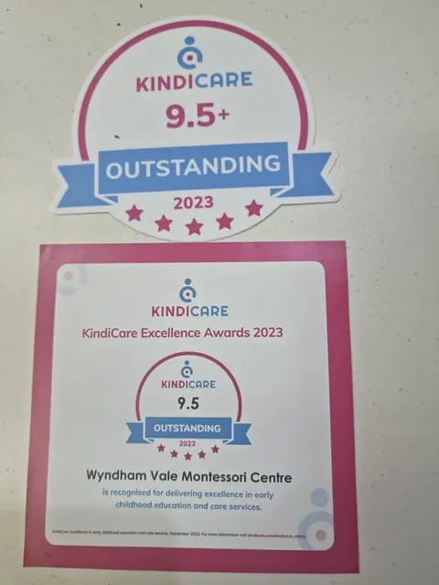 KindiCare Excellence Awards 2023 certificate rating Wyndham Vale Montessori Centre 9.5 Outstanding